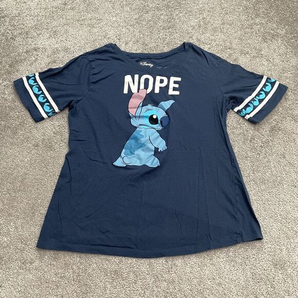 Disney Stitch Graphic T-Shirt Juniors XXL Blue Crew Neck Short Sleeve Cotton Tee - Picture 1 of 11